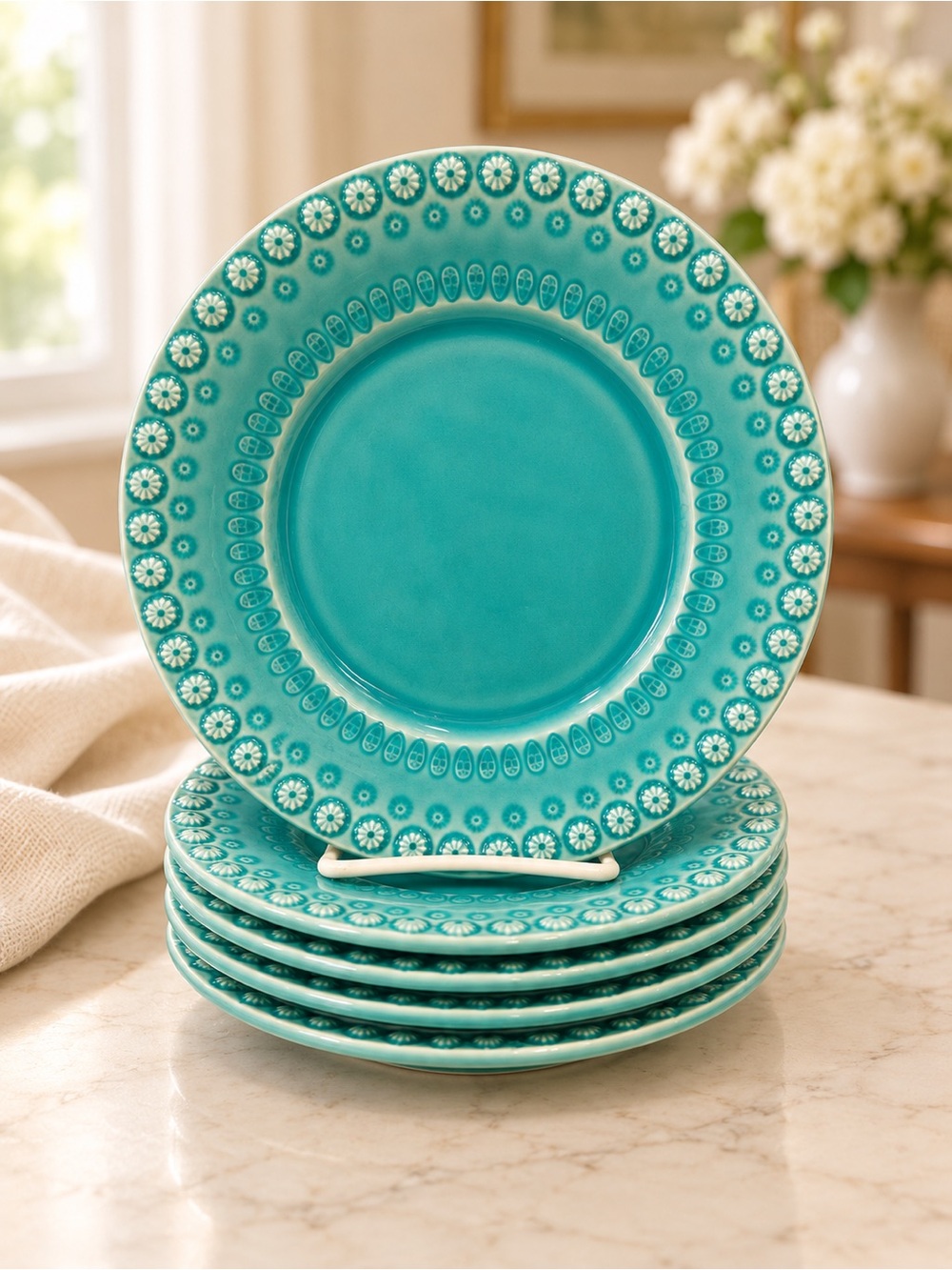 Bordallo Pinheiro Fantasia Aqua Salad Dessert Plates Set of 5 8.75” Portugal